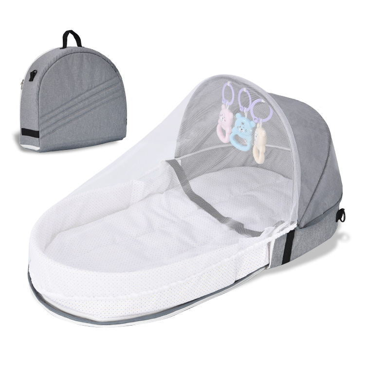 Upgrade Travel Bassinet - Folding Portable Bassinet with Net and Awning, in Bed Bassinet for Baby, Portable Baby Bed for Camping, Easy to Fold and Lightweight,Washable