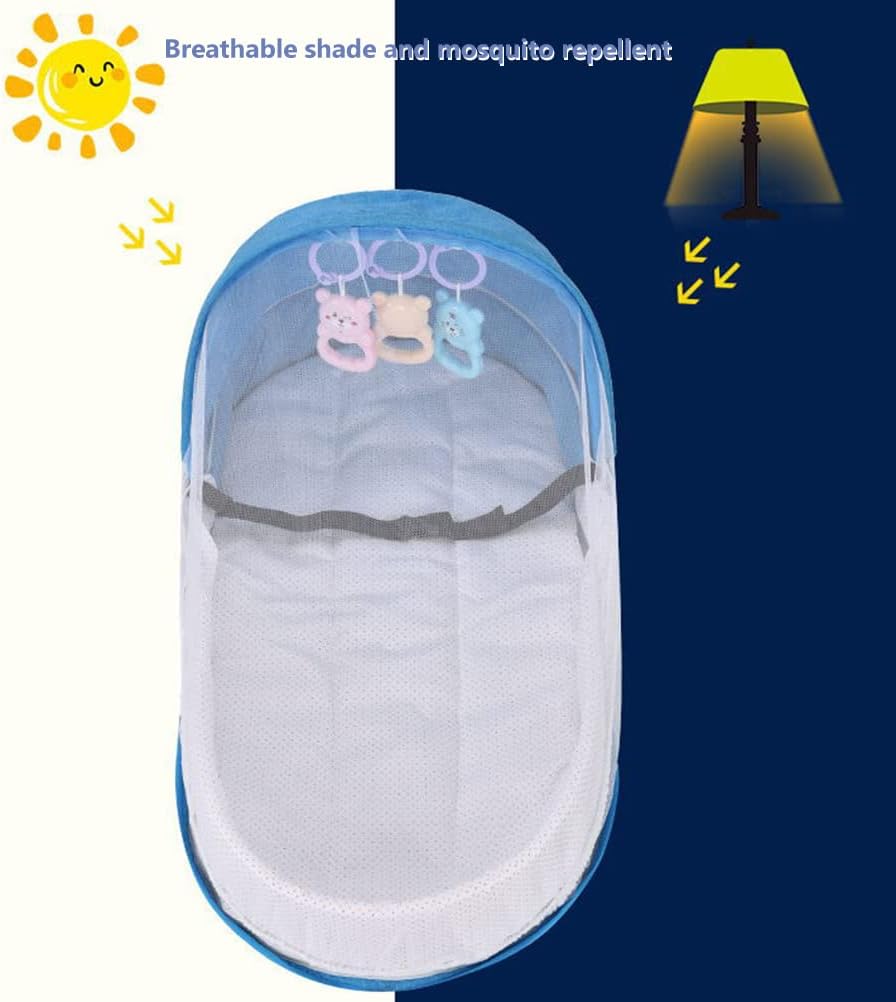 Upgrade Travel Bassinet - Folding Portable Bassinet with Net and Awning, in Bed Bassinet for Baby, Portable Baby Bed for Camping, Easy to Fold and Lightweight,Washable