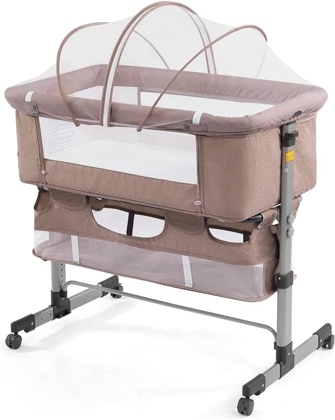 Bedside Sleeper Bedside Crib, Baby Bassinet 3 in 1 Travel Baby Crib Baby Bed with Breathable Net,Adjustable Portable Bed for Infant/Baby