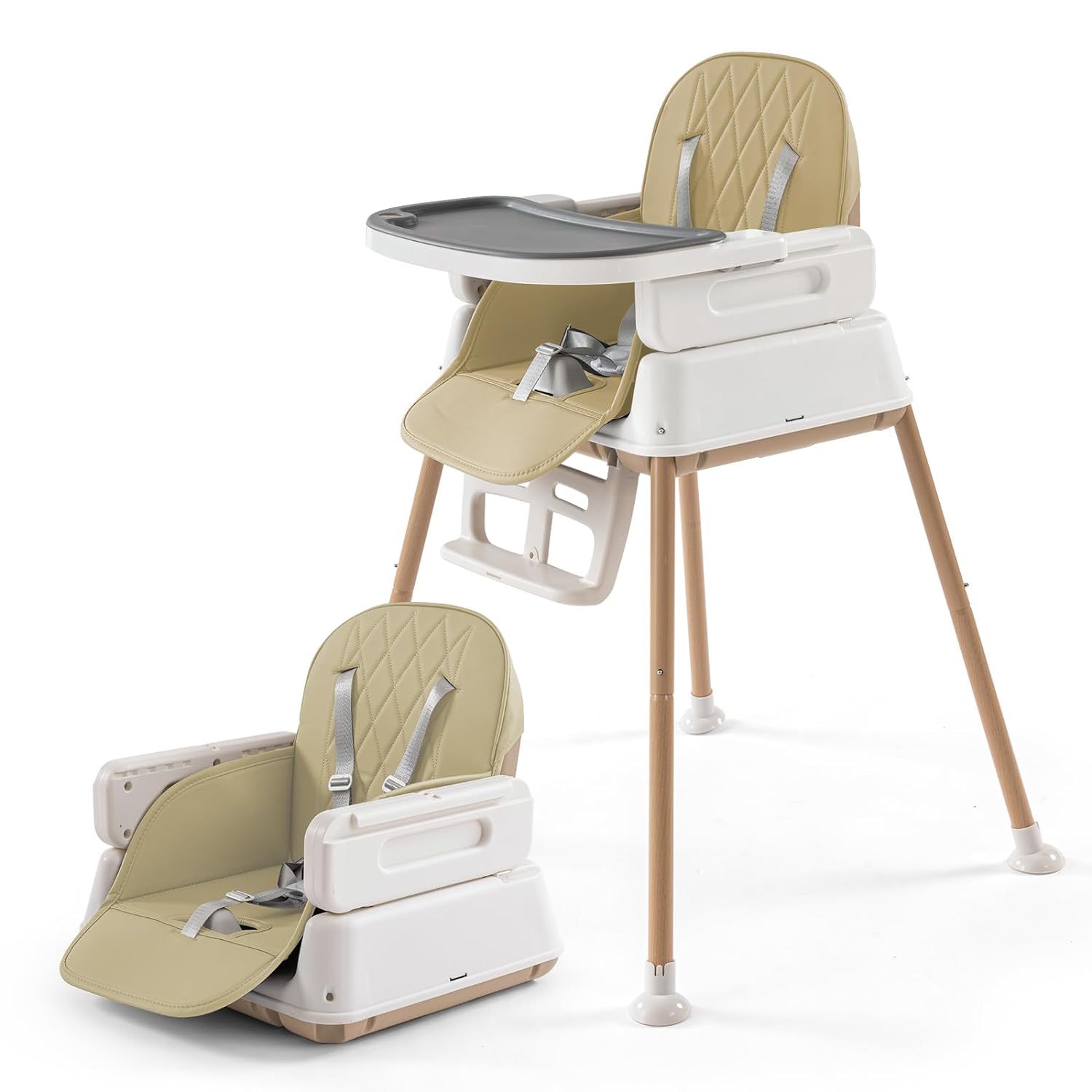 3 in 1 Adjustable Convertible Baby High Chairs for Babies and Toddlers,Khaki