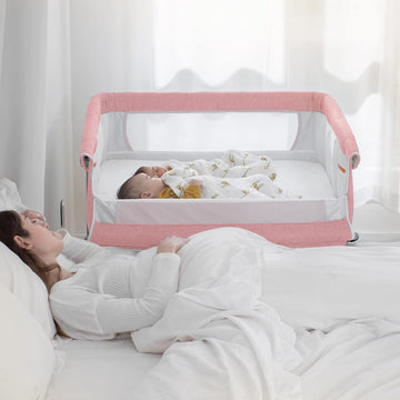 Double Bassinets For 2 Babies, Twins Infant Co Sleeper Bedside Crib Attaches to Bed