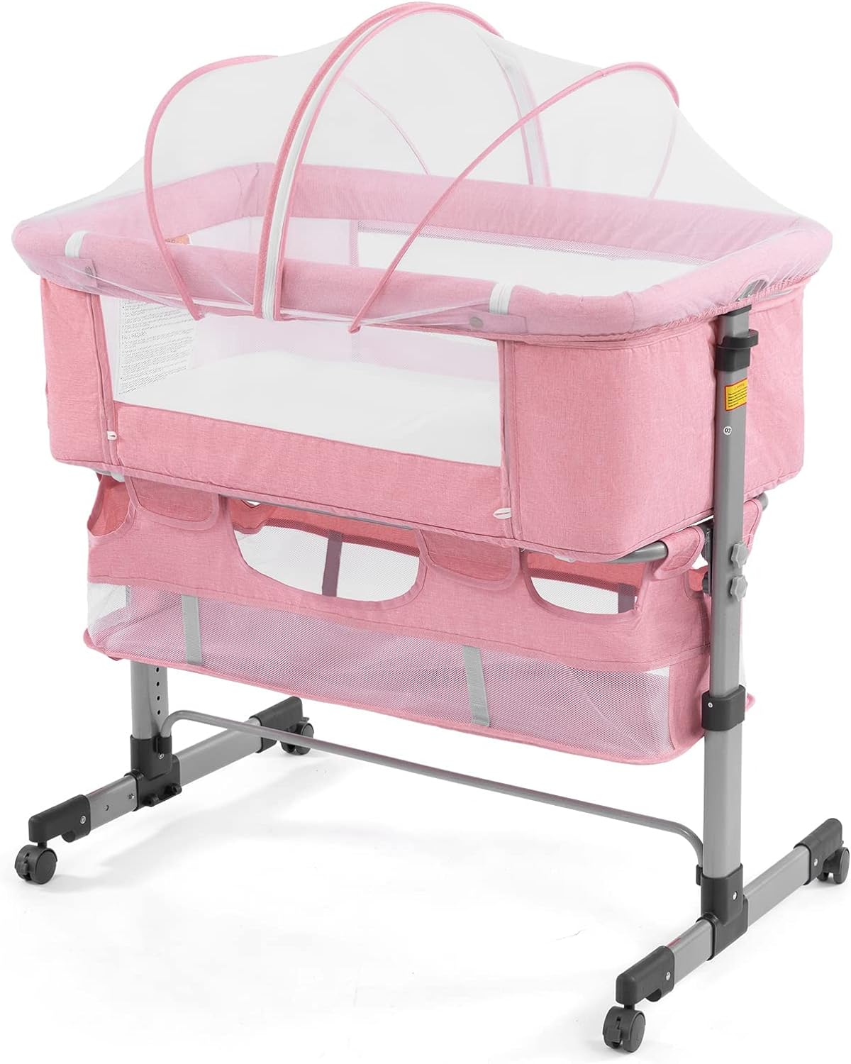 3 in 1 Travel Baby Crib,Baby Bed with Breathable Net,Adjustable Portable Bed-Pink