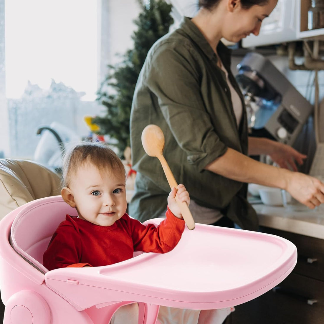 Adjustable High Chair with Removable Tray,Pink