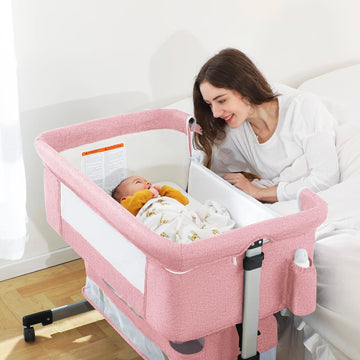 Baby Bassinet Bedside Sleeper, Baby Bed Side Crib with Storage Basket