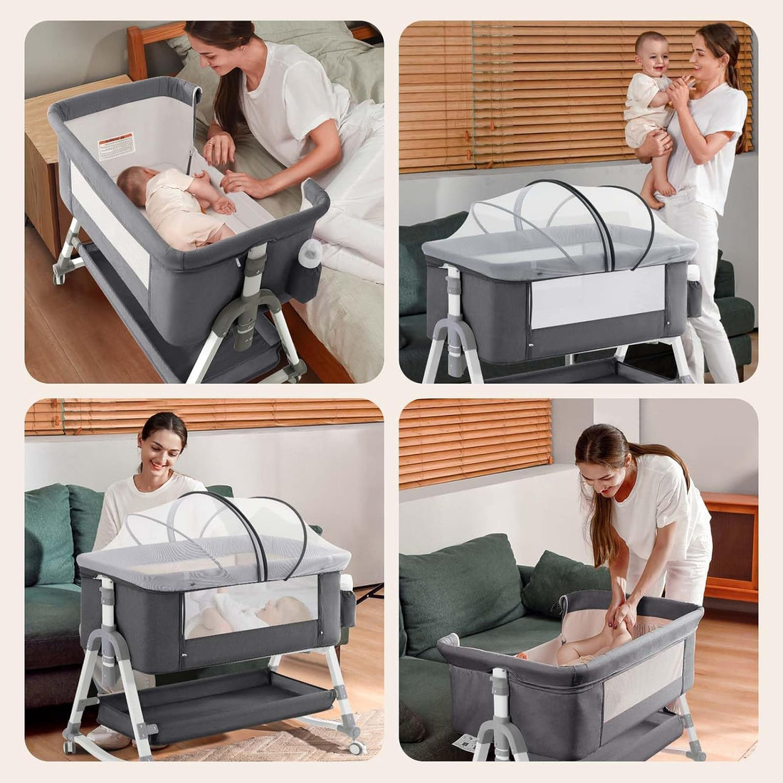 4 in 1 Baby Bassinet ,Portable Bedside Crib for Newborn Infant