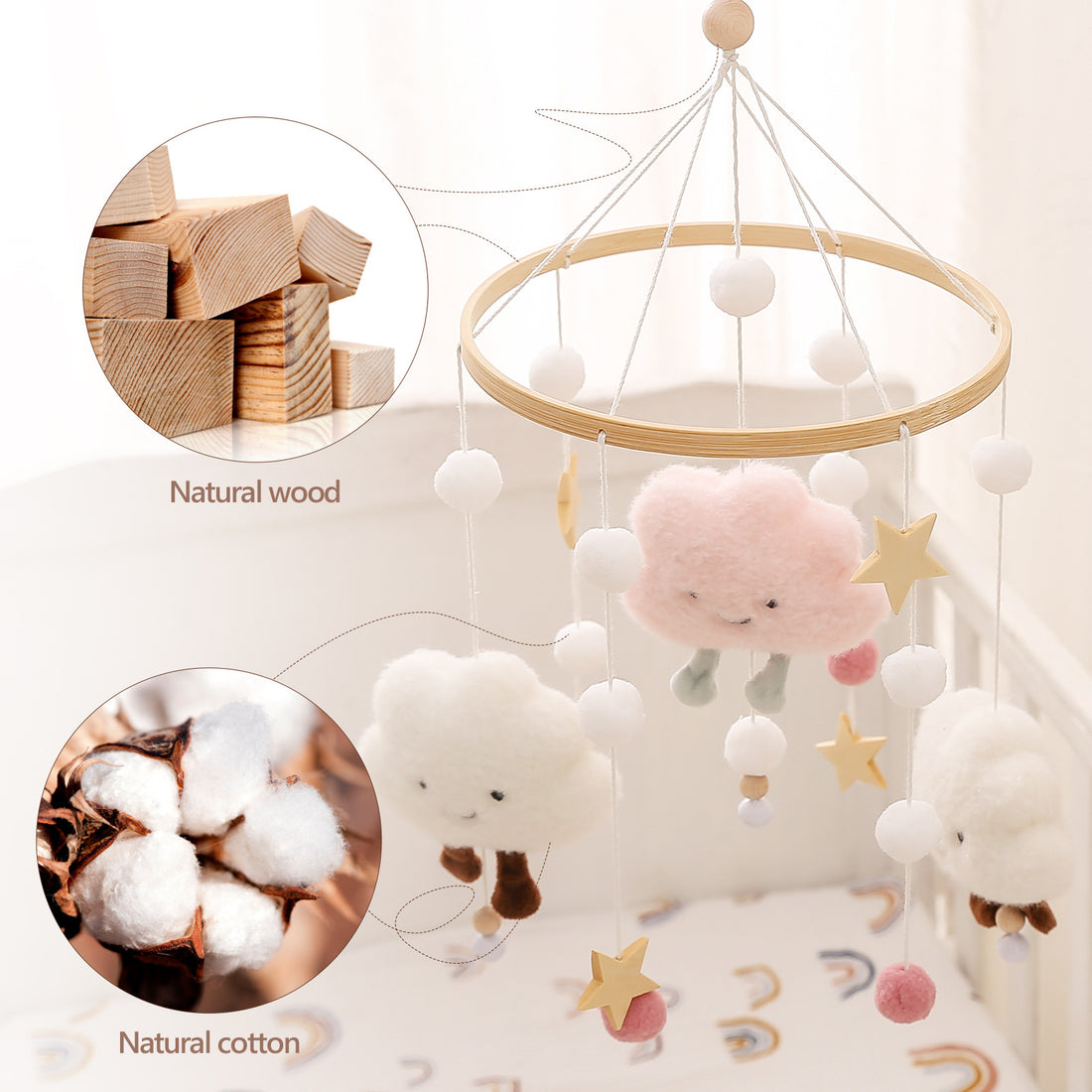 Baby Crib Mobile Wooden Wind Chime Bed Bell