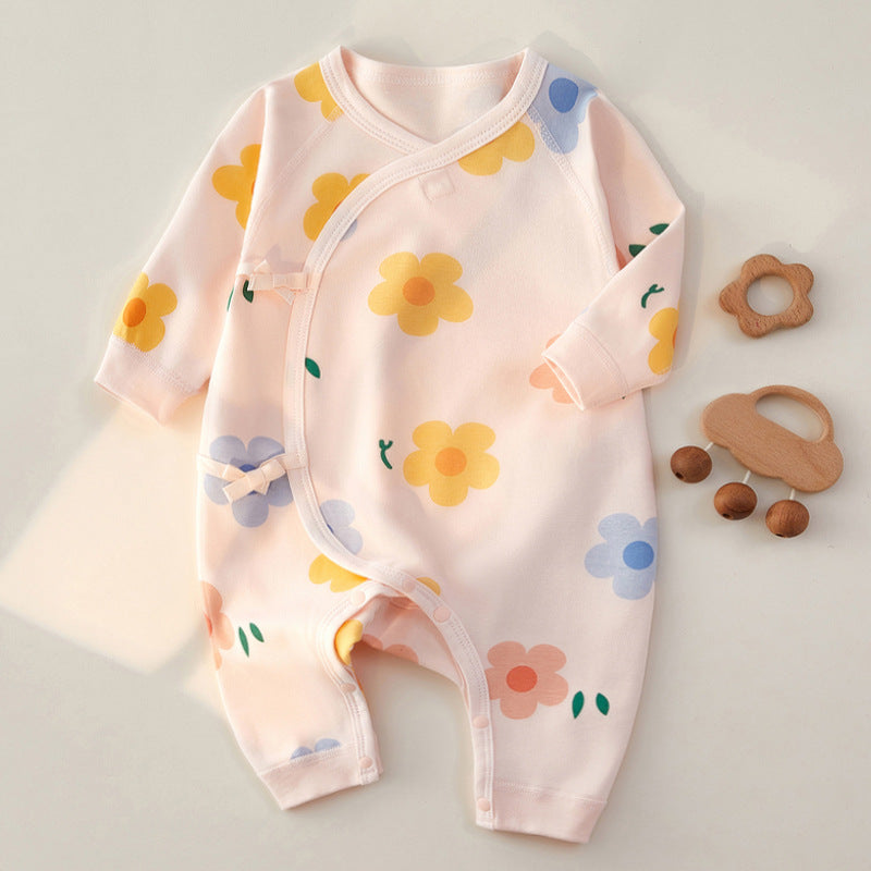 100% Cotton Autumn  Newborn Baby Bodysuit -Floral Fragrance Full Pink