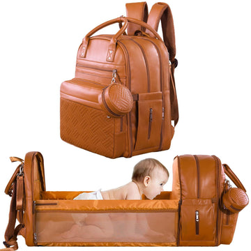 Large Diaper Bag Backpack，Waterproof Leather Diaper Bags Baby with Changing Station