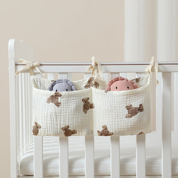 Cotton Baby Bedside Hanging Storage Bag,2 Pockets Organizer for Baby Cribs and Toys