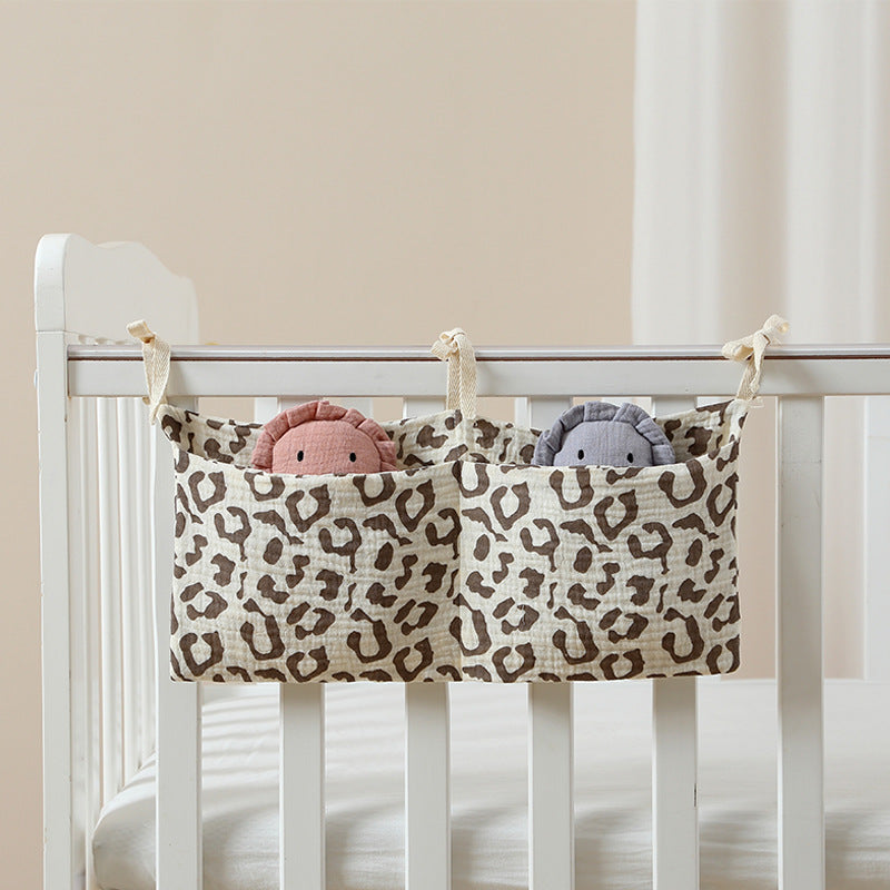 Cotton Baby Bedside Hanging Storage Bag,2 Pockets Organizer for Baby Cribs and Toys