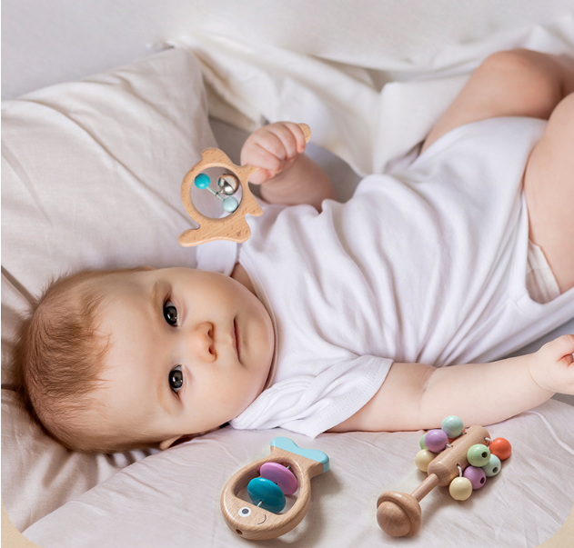 Wooden Baby Colorful Rattle Set of Five Pieces